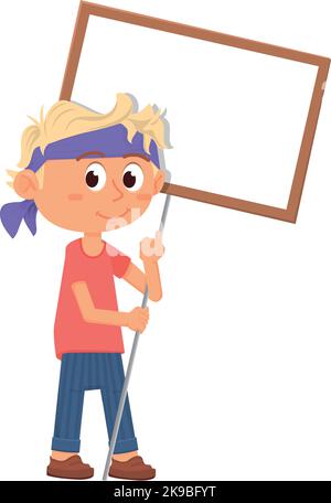 Student boy holding empty board cartoon sticker illustration Stock ...