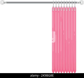 Bathroom curtain hanging. Pink shower textile drapes Stock Vector
