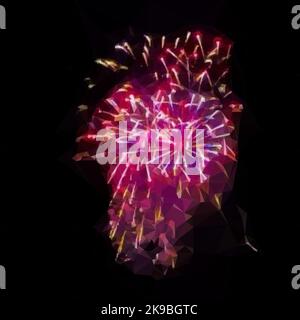 background with fireworks. Colorful explosions at night. Vector in Low Poly Style. Stock Vector