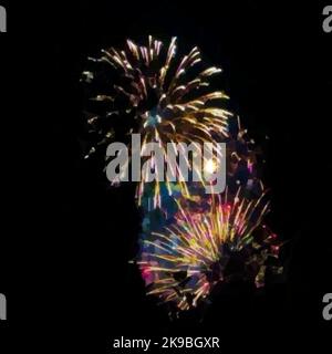 background with fireworks. Colorful explosions at night. Vector in Low Poly Style. Stock Vector