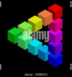 abstract cube background shows colors. They are arranged to create an optical illusion. Vector in Low Poly Style. Stock Vector
