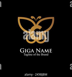 letter G inside buterfly logo. initial text luxury logo.  outline butterfly logo vector illustration. Stock Vector