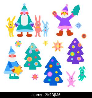 New Year set with colourful elements for design. Stock Vector