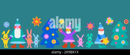 New Year banner with cute elements for design. Stock Vector