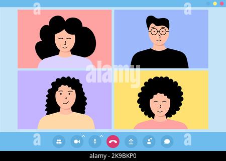 Illustration of friendly video call conversations Stock Vector