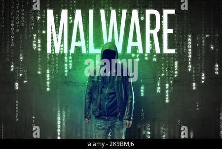 Faceless hacker with inscription concept Stock Photo