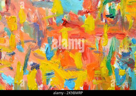 Color of lifes. Expressionist mood, texture Brush paint drawn vivid colorful oil on canvas. Stock Photo
