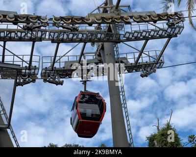 Close up of gondola lift system and cable car at Sentosa, Singapore. Stock Photo