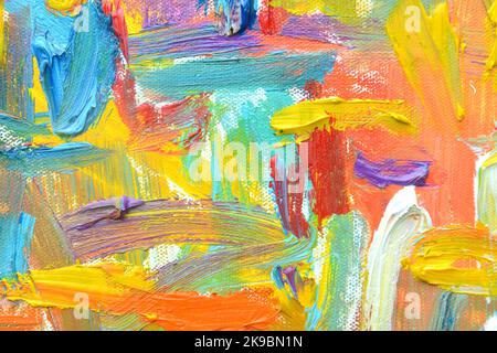 Color of lifes. Expressionist mood, texture Brush paint drawn vivid colorful oil on canvas. Stock Photo