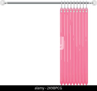 Bathroom curtain hanging. Pink shower textile drapes Stock Vector