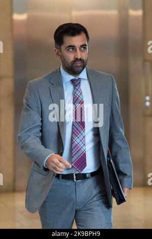 Edinburgh, Scotland, UK. 27th Oct, 2022. PICTURED: Humza Yousaf MSP, Scottish Health Secretary. Scenes from inside The Scottish Parliament and the debating chamber before and during First Ministers Questions. Credit: Colin D Fisher Credit: Colin Fisher/Alamy Live News Stock Photo