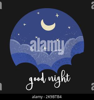 Good night, cute starry sky illustration, flat Stock Vector