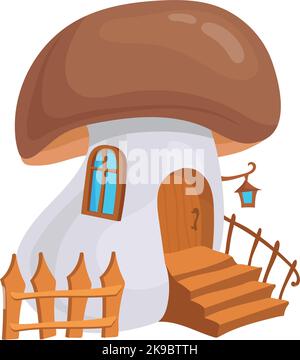 Gnome cartoon house. Woodland fairytale mushroom building isolated on white background Stock Vector