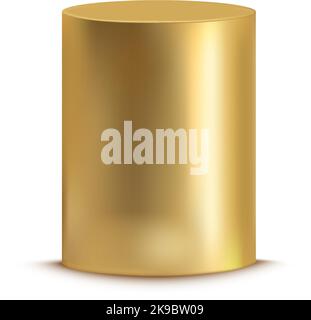 Golden tube mockup. Realistic metal cylinder column isolated on white background Stock Vector