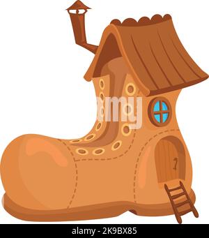 Fairytale house icon. Cartoon gnome boot building isolated on white background Stock Vector