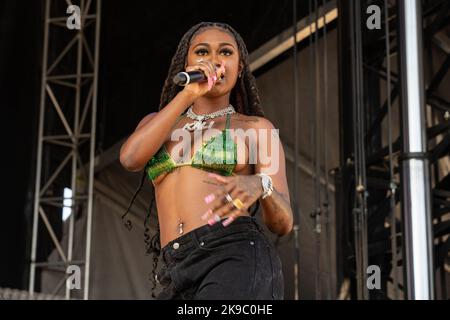 Rapper KALI performing at Breakout Festival at the PNE Amphitheatre in ...