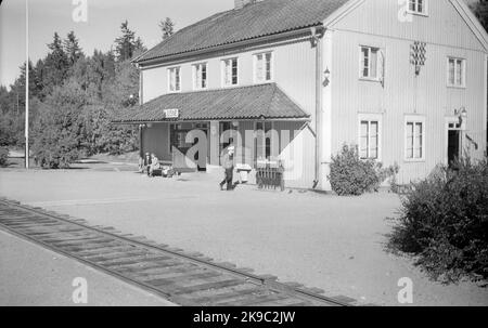 Ljusne station was opened for traffic in 1923. Two -storey station house in wood. Mechanical gear Stock Photo