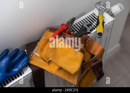 tools on the radiator close up. Stock Photo