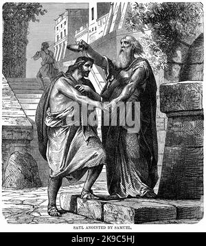 Saul anointed by Samuel, Illustration, Ridpath's History of the World, Volume I, by John Clark Ridpath, LL. D., Merrill & Baker Publishers, New York, 1894 Stock Photo