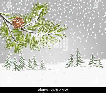 Winter landscape Pine branch with snow christmas theme vector Stock Vector