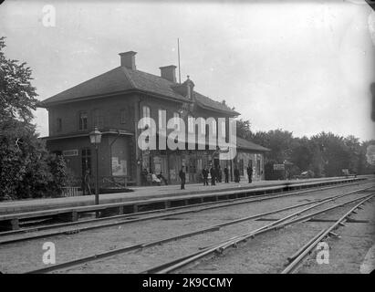 Two -storey station house in stone of the Boxholm model. Will be expanded, in wood. New station house in wood in 1925, the station was opened for traffic in 1872. In 1924 the station house was completely rebuilt and got its current appearance. In 1916, the postal station was separated from the railway. The switchgear rebuilt in 1934. The personal platform was equipped with a roof in 1936. Stock Photo