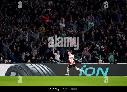 PSV Eindhoven's Joey Veerman celebrates scoring their side's first goal of the game during the UEFA Europa League Group A match at The Philips Stadium, Eindhoven. Picture date: Thursday October 27, 2022. Stock Photo