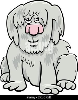 Cartoon illustration of funny gray shaggy dog comic animal character Stock Vector