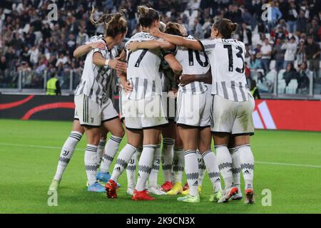 Turin, Italy. 27th Oct, 2022. celebration gol Juventus Women) during Juventus Women vs Olympique Lyonnais, UEFA Champions League Women football match in Turin, Italy, October 27 2022 Credit: Independent Photo Agency/Alamy Live News Stock Photo