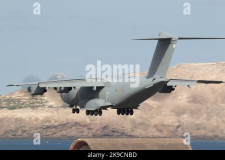 Spanish Air Force A400 Atlas landing at Gando Air Base during the SIRIO 22 Exercise. Stock Photo