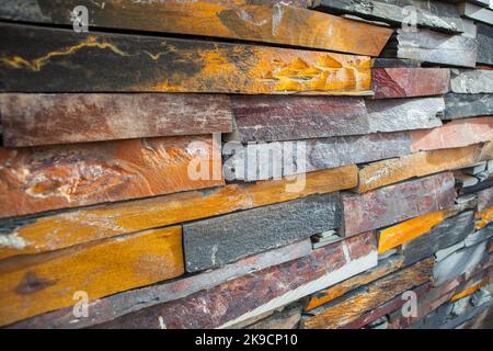 Natural colorful rust slate wall. Thick Slabs Stock Photo