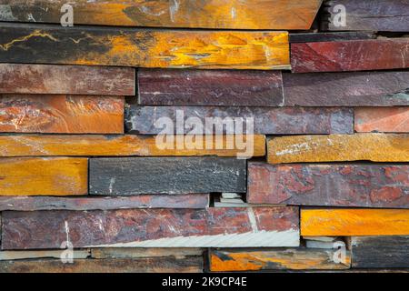 Natural colorful rust slate wall. Thick Slabs Stock Photo