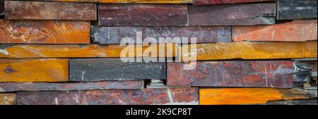 Natural colorful rust slate wall. Long format Stock Photo