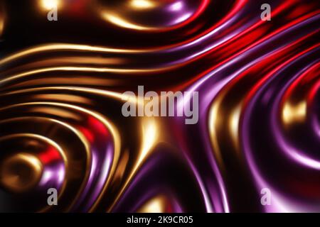 Liquid molten metal abstract wavy background with color light reflects Stock Vector