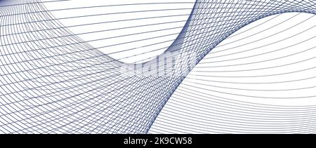 Dark blue, gray 3D-shape of crisscross thin lines. Geometric pattern, industrial background. Abstract design for banner. Vector subtle curves. EPS10 Stock Vector