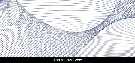 Dark blue, gray industrial line art pattern. Technology background. Abstract sci-tech design for banner. Wavy thin lines. Vector subtle curves. EPS10 Stock Vector
