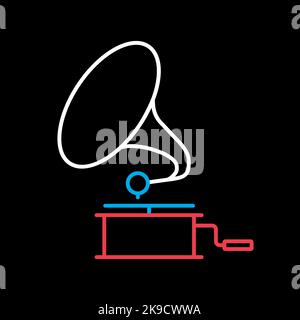 Gramophone vector on black background icon. Music sign. Graph symbol for music and sound web site and apps design, logo, app, UI Stock Vector