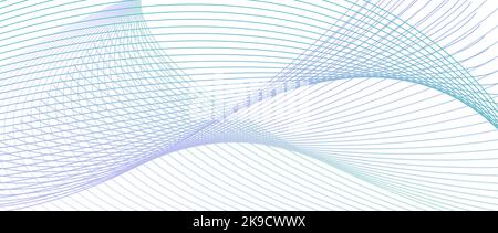 Pastel teal, violet dynamic line art pattern. Abstract watermark design. Technology background for banner. Wavy thin line. Vector subtle curve. EPS10 Stock Vector