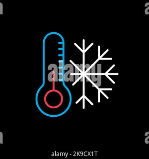Thermometer and snowflake vector isolated on black background icon. Thermometer cold. Winter sign. Graph symbol for travel and tourism web site and ap Stock Vector