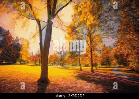 CONTEMPORARY ART: Autumn in the Park  (Kurpark at Bad Wörishofen, Bavaria, Germany) Stock Photo