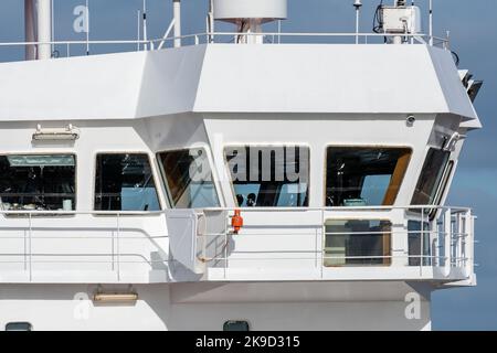 bridge of an oceangoing cargo ship Stock Photo