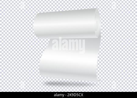 Isometric illustration white blank paper rolled. Realistic Mock up paper or fabric roll isolated on transparent. 3D vector mockup template for present Stock Vector