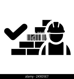 Good work of construction worker icon. Brick wall Stock Vector