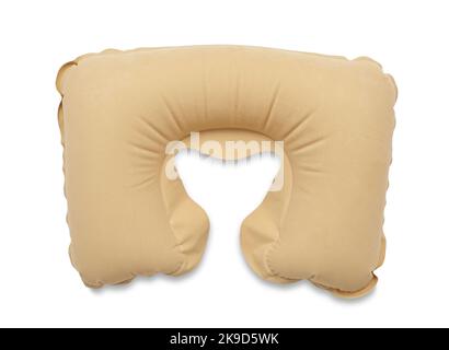 Inflatable neck pillow on a white background for relaxing in an airplane. Stock Photo