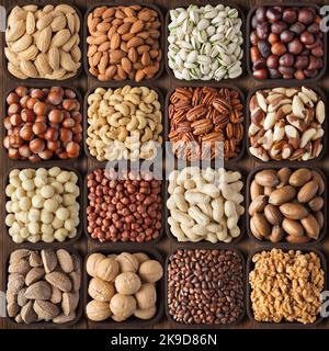 mix nuts bowls on table background. nutritious organic food for snack. Stock Photo