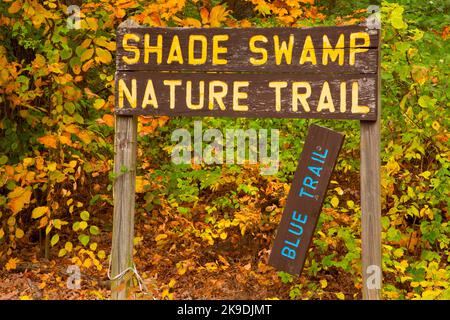 Entrance sign, Shade Swamp Sanctuary, Connecticut Stock Photo