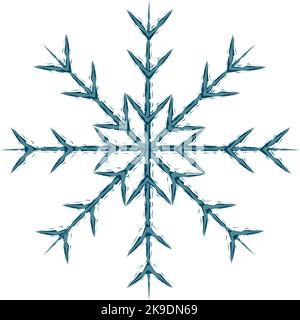 Abstract image snowflake by broken patterned lines in trendy wintry hues blue. Icon. Isolate. Suitable for banner, icon, postcard, poster, label, greeting card, background, brochure, price tag. Vector Stock Vector