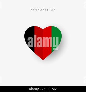 Afghanistan heart shaped flag. Origami paper cut Afghan national banner. 3D illustration isolated on white with soft shadow. Stock Photo