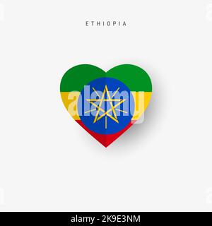 Ethiopia heart shaped flag. Origami paper cut Ethiopian national banner. 3D illustration isolated on white with soft shadow. Stock Photo