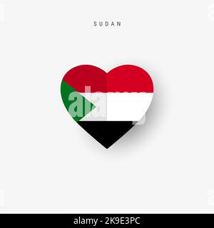 Sudan heart shaped flag. Origami paper cut Sudanese national banner. 3D illustration isolated on white with soft shadow. Stock Photo