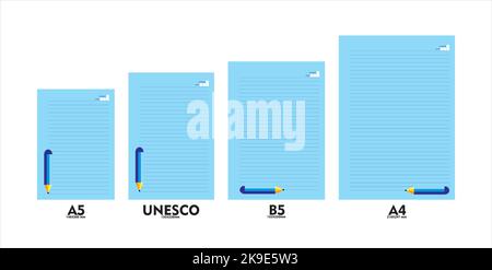 Design of note book refills in sizes A5, A4, B5 and unesco sizes. Ready ...